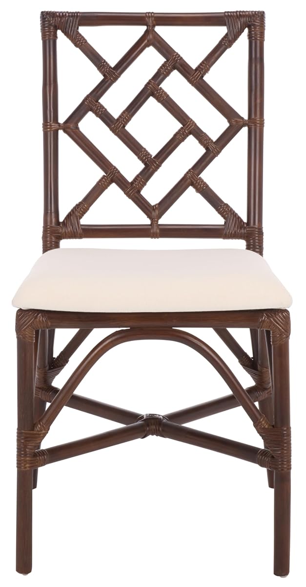 SAFAVIEH Furniture - Bhumi Accent Chair Set of 2 - Coastal Design White & Chocolate Brown Rattan - Fully Assembled - Ideal for Living Room, Bedroom, Dining Space, 19.7" Seat Height (ACH6509D-SET2)