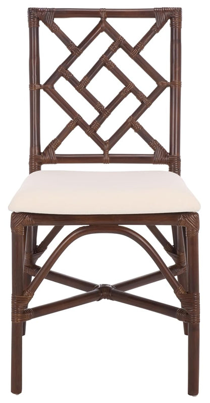 SAFAVIEH Furniture - Bhumi Accent Chair Set of 2 - Coastal Design White & Chocolate Brown Rattan - Fully Assembled - Ideal for Living Room, Bedroom, Dining Space, 19.7" Seat Height (ACH6509D-SET2)