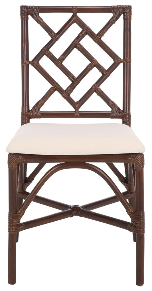 SAFAVIEH Furniture - Bhumi Accent Chair Set of 2 - Coastal Design White & Chocolate Brown Rattan - Fully Assembled - Ideal for Living Room, Bedroom, Dining Space, 19.7" Seat Height (ACH6509D-SET2)