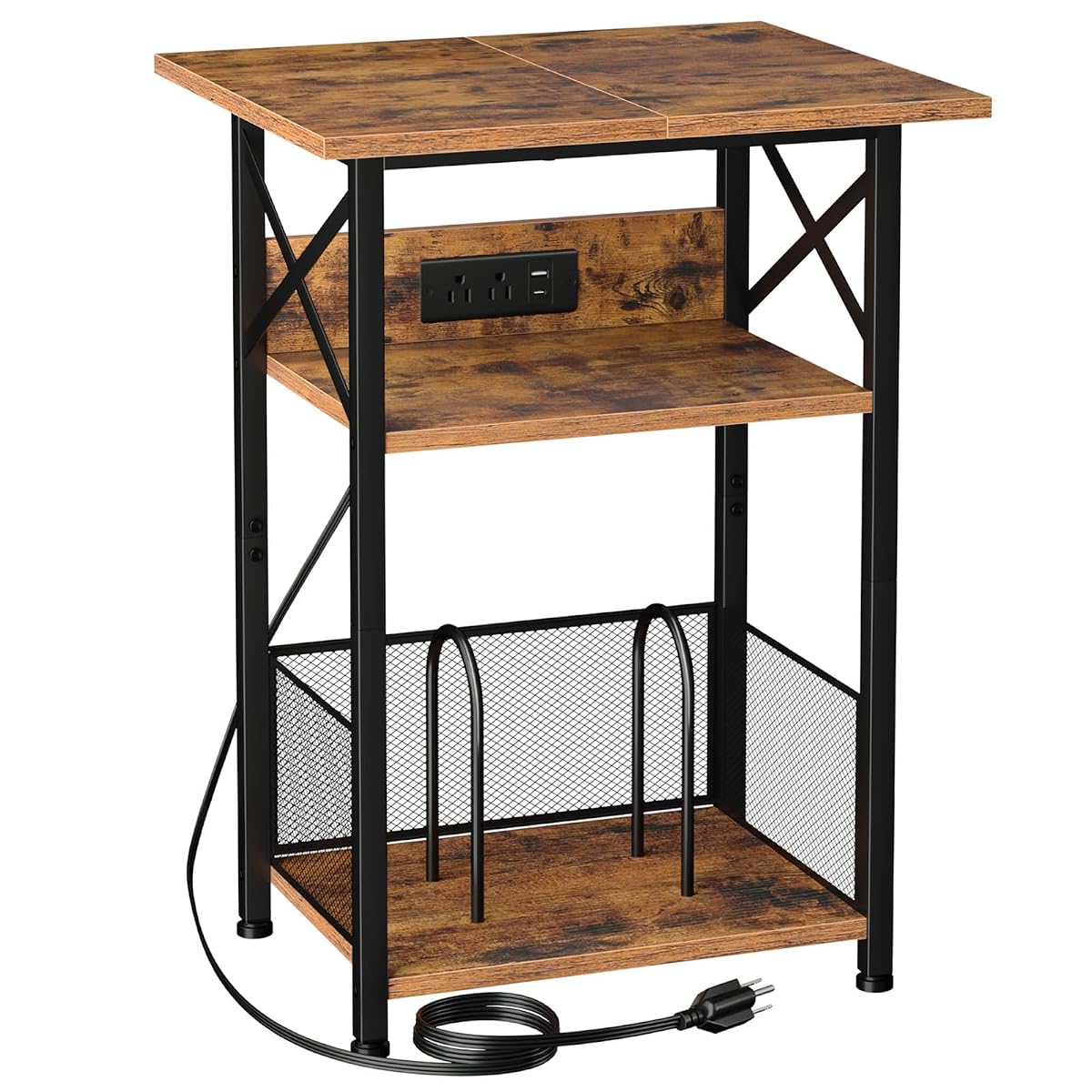 Record Player Stand with Charging Station, Vinyl Record Storage