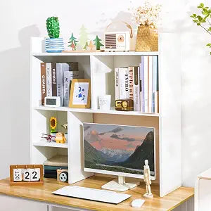Desktop Shelf, Desk Hutch with 5 Shelves for Computer Desk, White, view 2