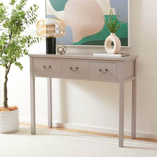 SAFAVIEH Home Collection – Cindy Grey Console Table with Three Drawers, French Farmhouse Storage Console, Tapered Leg Design (AMH6568D)