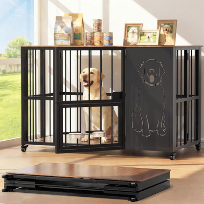 JUNEU 42'' Dog Crate Furniture - No Assembly Collapsible Large Dog Crate