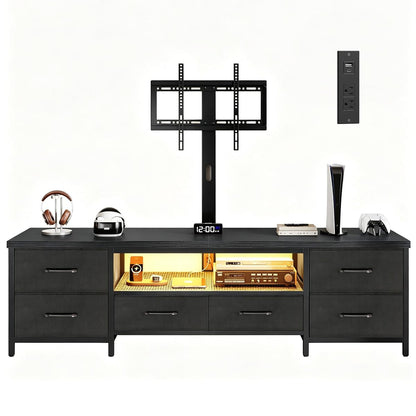 TV Stand with Mount for 75 Inch TV, w/LED & Outlets, 71'' Black