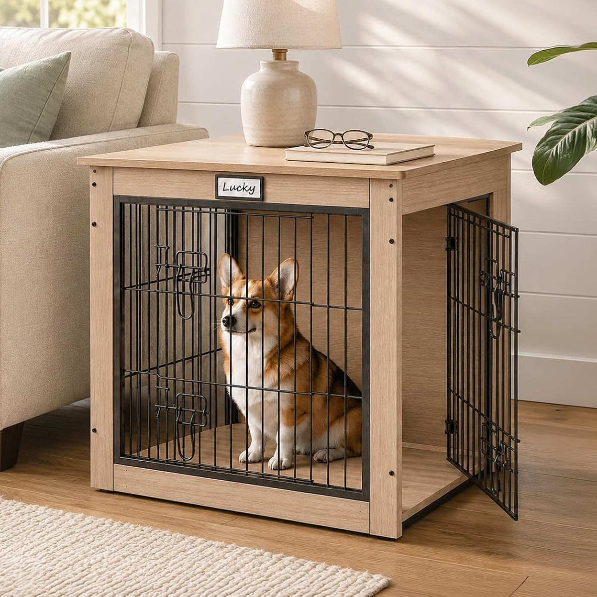 28-Inch Dog Crate Furniture for Small Dogs, Wooden Indoor Kennel, Oak