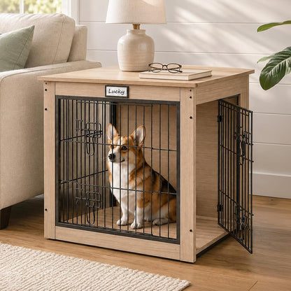 28-Inch Dog Crate Furniture for Small Dogs, Wooden Indoor Kennel, Oak