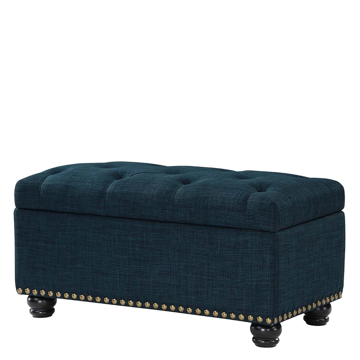 Designs4Comfort 7th Avenue Ottoman Bench 35.5" - Modern Upholstered Footstool & Seat with Hinged Lid & Storage, for Living Room, Bedroom, & Entryway, Dark Blue Fabric