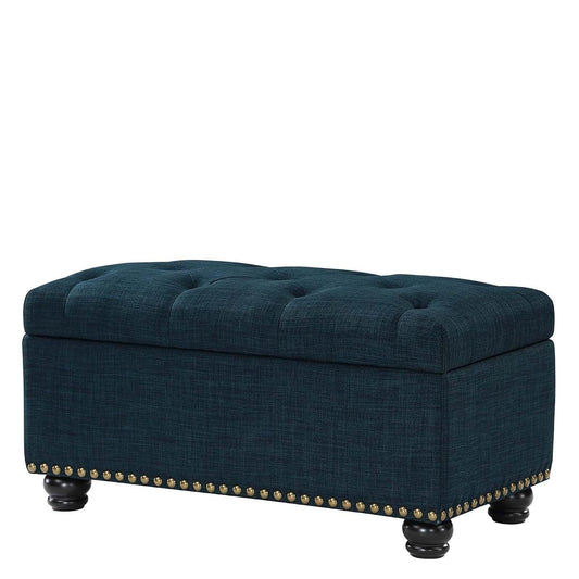 Designs4Comfort 7th Avenue Ottoman Bench 35.5" - Modern Upholstered Footstool & Seat with Hinged Lid & Storage, for Living Room, Bedroom, & Entryway, Dark Blue Fabric