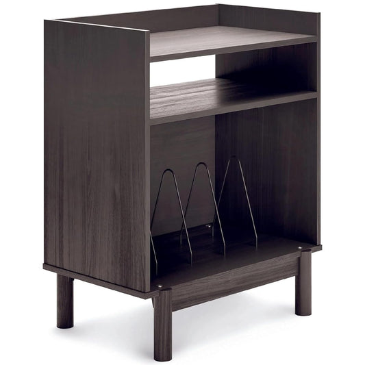 Dark gray mid century modern turntable media console