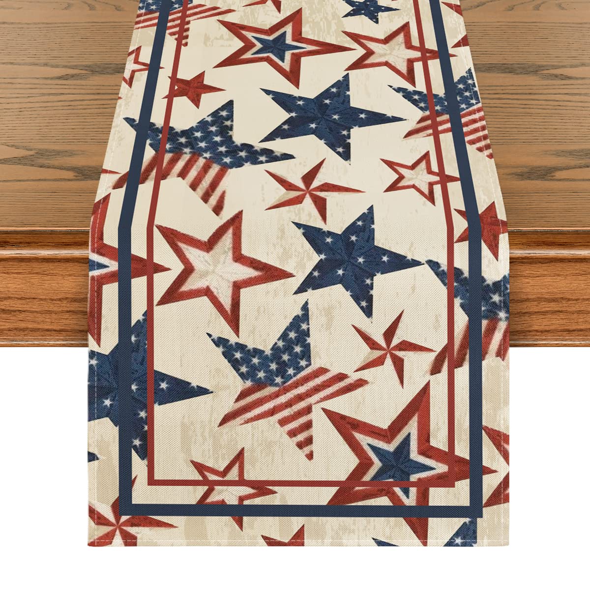 The Stars and Stripes Patriotic 4th of July Table Runner, Memorial Day Kitchen Dining Table Decoration for Home Party Decor 13x72 Inch