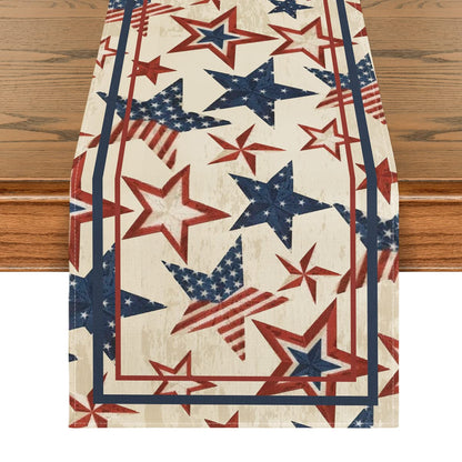 The Stars and Stripes Patriotic 4th of July Table Runner, Memorial Day Kitchen Dining Table Decoration for Home Party Decor 13x72 Inch