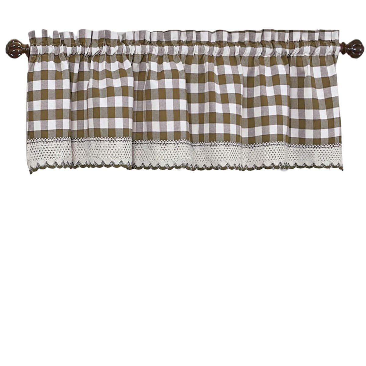 Room Darkening Window Valance, 58W x 14L Inches Top Rod Pocket Checkered Gingham Curtain Valance Scarf, Modern Farmhouse Window Curtain Valance Classic Buffalo Checked Plaid, Taupe