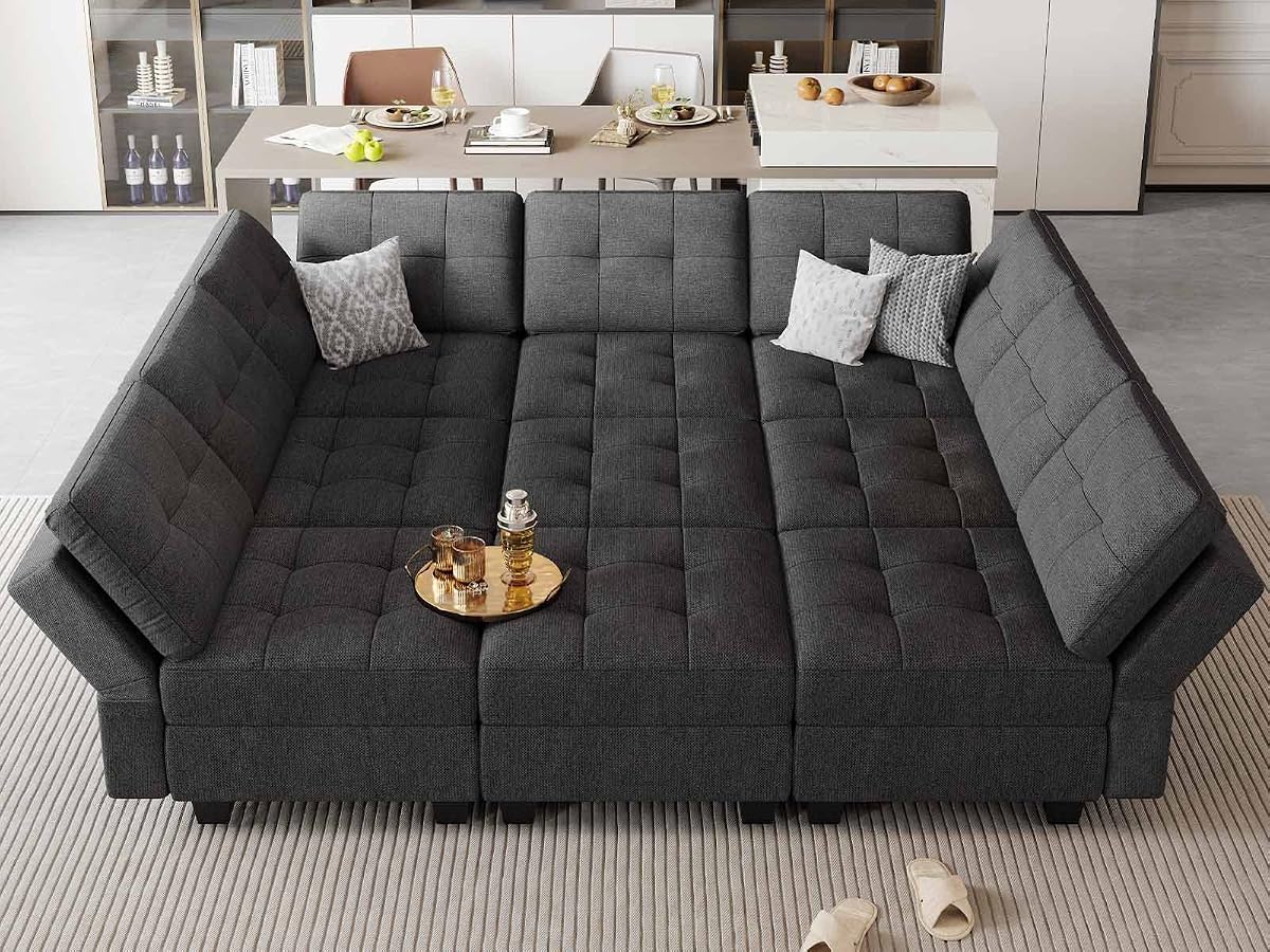 Modular Sectional Sleeper Sofa Couch with Storage Seat Reversible Modular Sofa Couch Oversized Sleeper Sectional Sofa Bed Set Dark Grey
