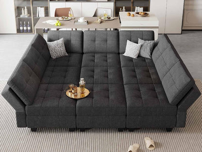 Modular Sectional Sleeper Sofa Couch with Storage Seat Reversible Modular Sofa Couch Oversized Sleeper Sectional Sofa Bed Set Dark Grey
