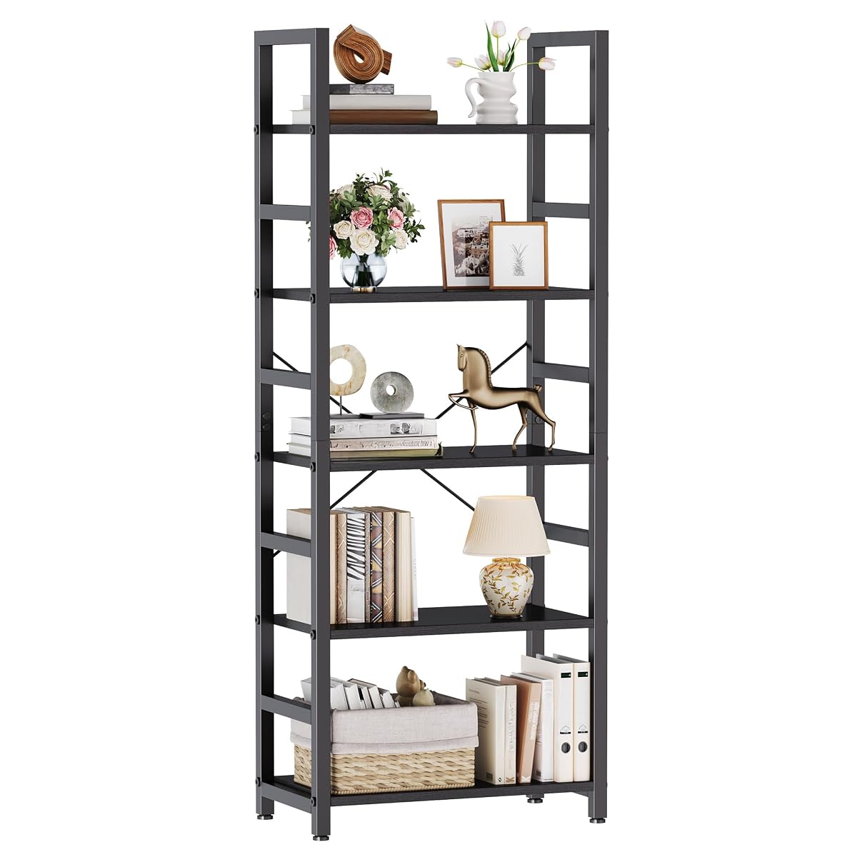 5-Tier Bookshelf, Modern Tall Bookcase Book Shelf Storage Organizer