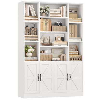 72" Tall Bookshelf, Large Farmhouse Bookcase with Storage, White