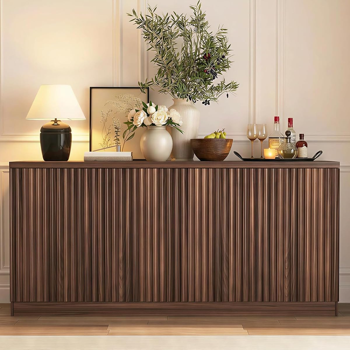 63" Sideboard Buffet Cabinet, Fluted TV Stand for 65 inch TV