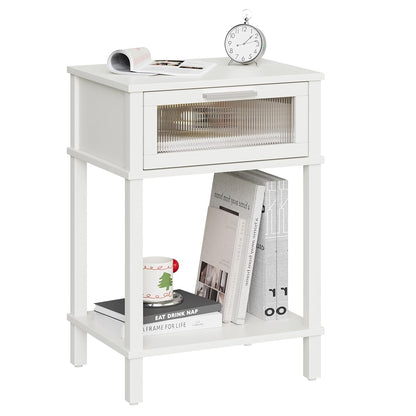 Nightstand Wooden Bedside Table with Drawer White Night Stands Modern Style Small End Table Side Table with Storage Shelf for Bedroom Living Room MLBZ10W