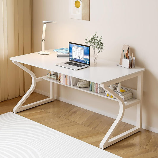47.3-Inch Writing Desk with Storage Shelf, Warm White