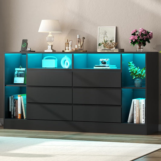 6 Drawers Dresser with 6 Open Storage Cubbies
