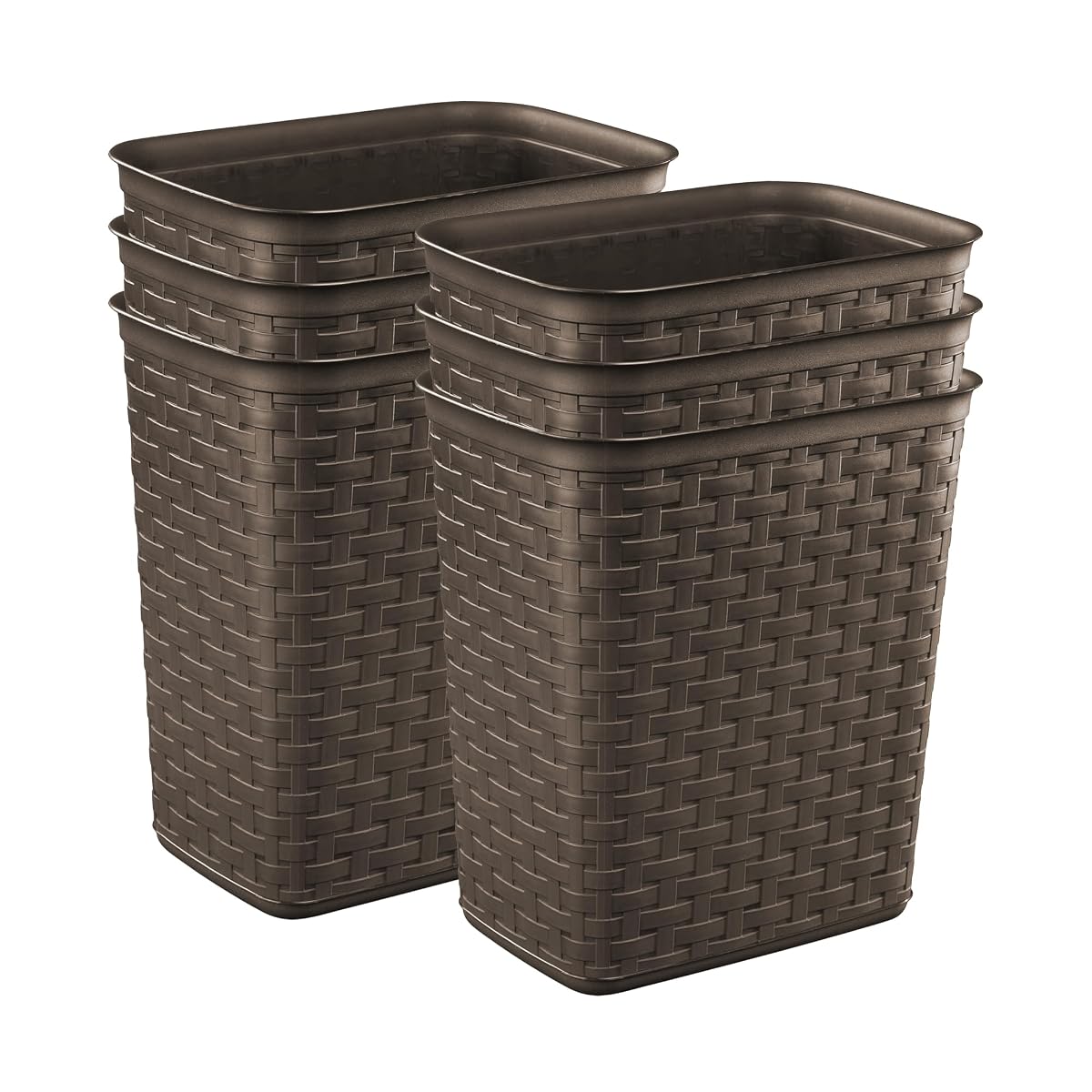 3.4 Gallon Weave Wastebasket, Small, Decorative Trash Can for the Bathroom, Bedroom, Dorm Room, or Office, Espresso Brown, 6-Pack
