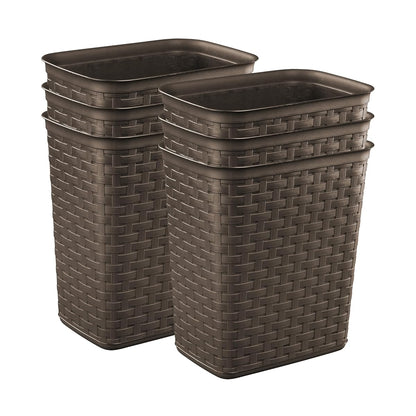 3.4 Gallon Weave Wastebasket, Small, Decorative Trash Can for the Bathroom, Bedroom, Dorm Room, or Office, Espresso Brown, 6-Pack