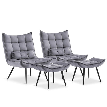 Accent Chair with Ottoman, Set of 2 Modern Velvet Wingback Reading Chair with Lumbar Pillow, Upholstered Lounge Armchair with Footrest for Living Room Bedroom Small Space, 4079 (2, Dark Grey)
