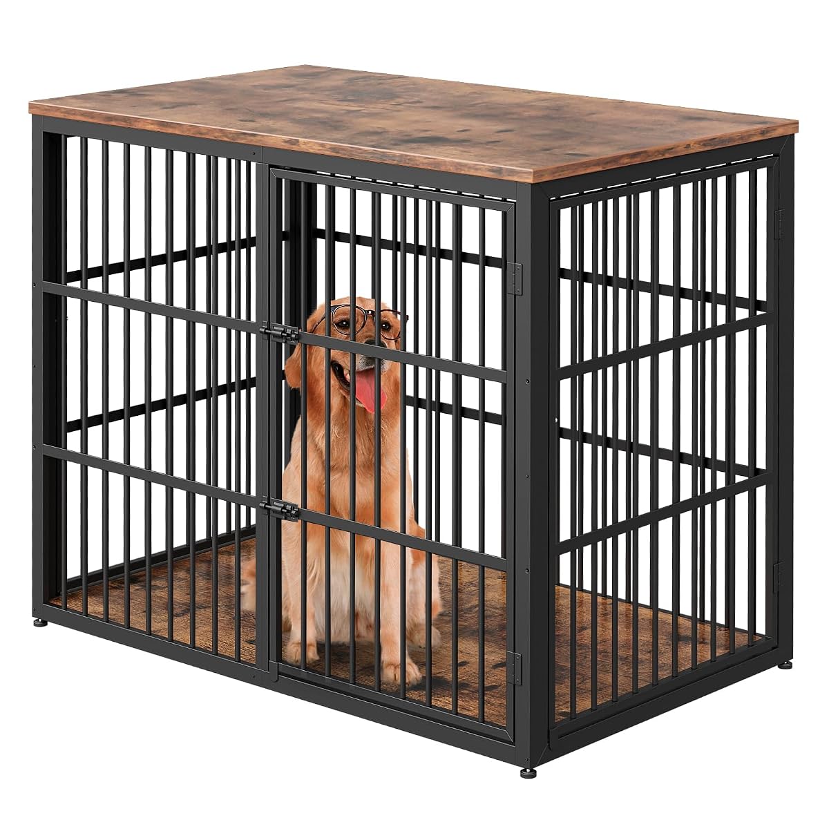 48" XXL Dog Crate Furniture, 3-Door Heavy Duty Indoor Kennel, Brown