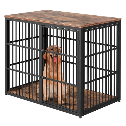 48" XXL Dog Crate Furniture, 3-Door Heavy Duty Indoor Kennel, Brown