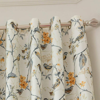Gray Bird Print Linen Textured Curtains, 52 x 63, 1 Panel, Grommet