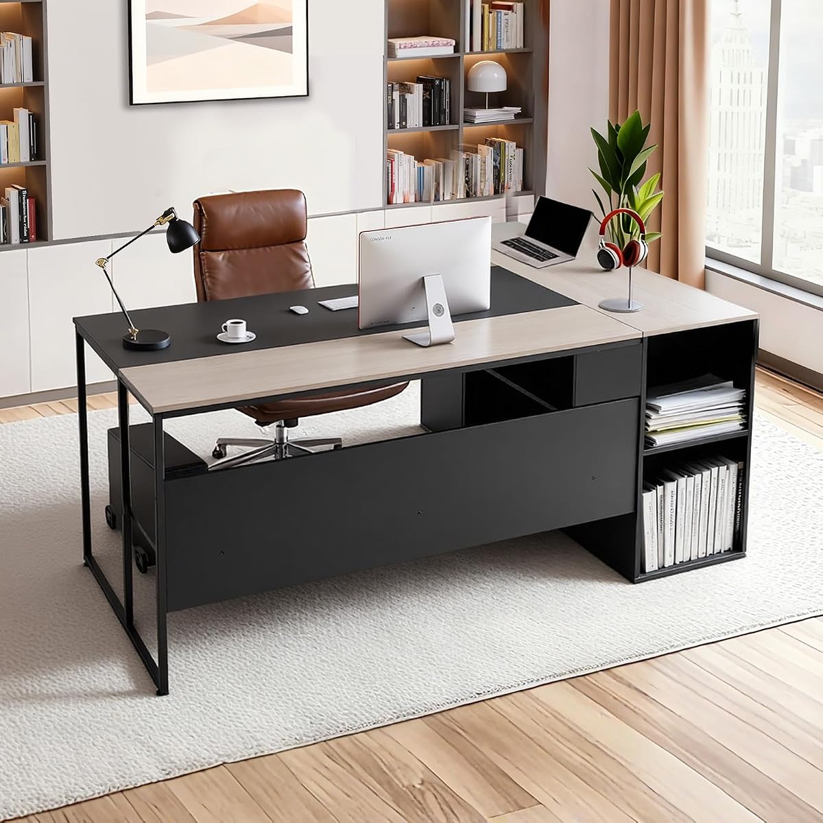 71" L-Shaped Executive Desk, Large Computer Desk with Drawers