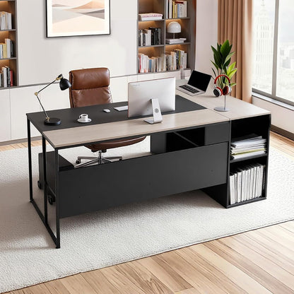 71" L-Shaped Executive Desk, Large Computer Desk with Drawers