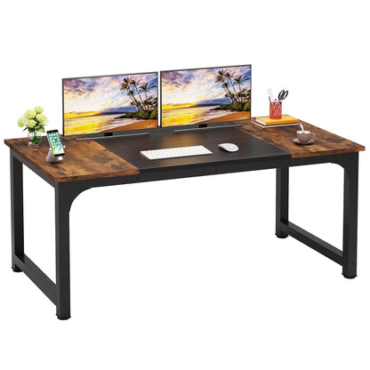 63 Inch Large Executive Computer Office Desk, Brown+Black