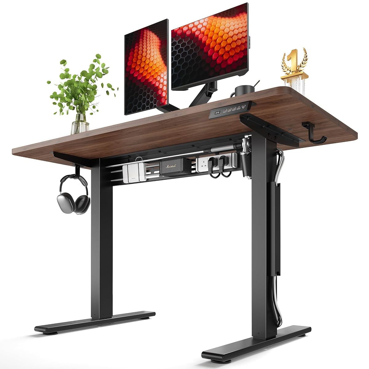 Electric Standing Desk with L-Shaped Crossbar & Cable Management System