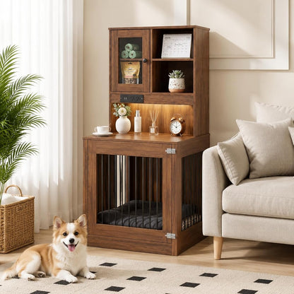 Dog Crate End Table with Storage, Wooden Kennel for Small Dogs & Puppies