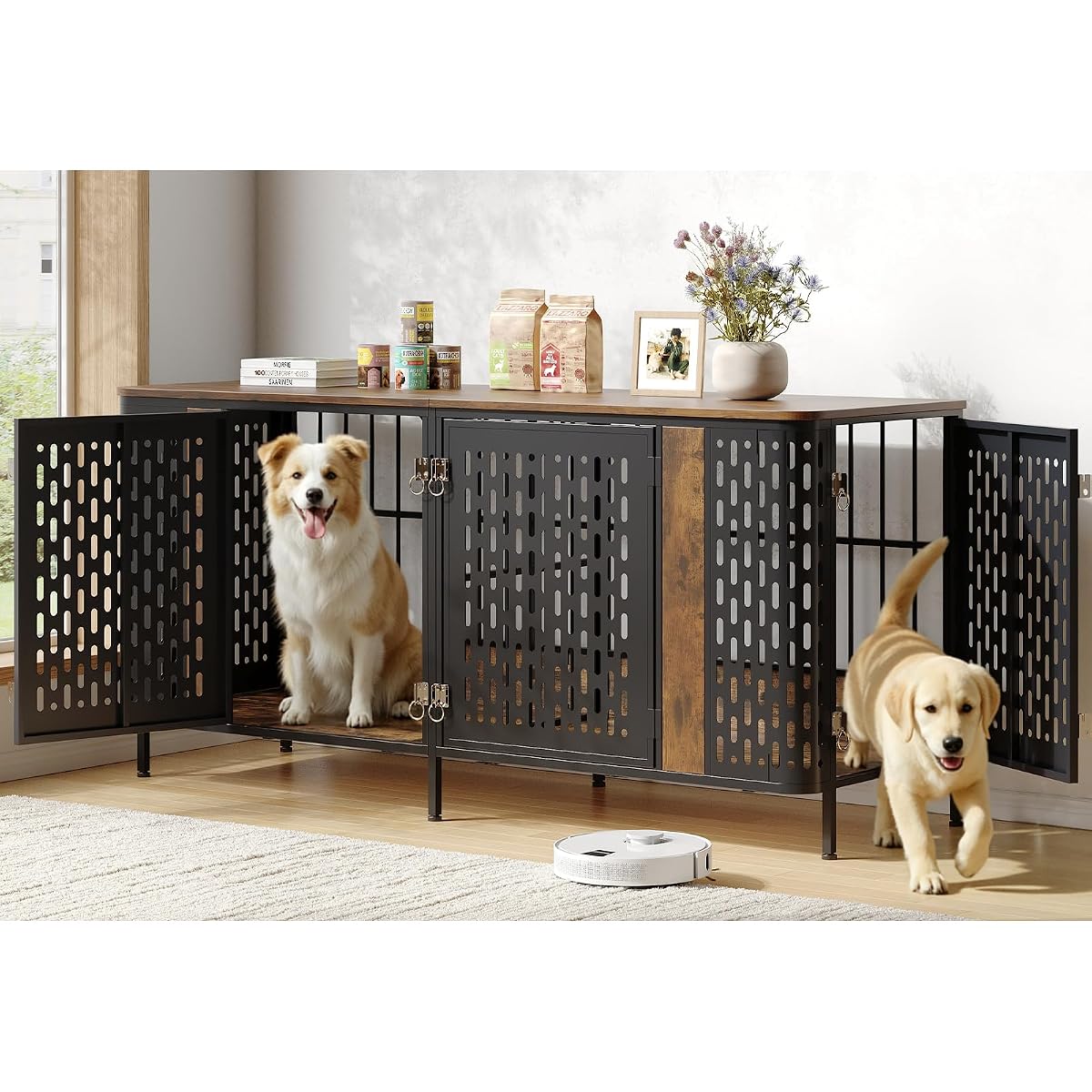 71” Double Dog Crate Furniture, Large Dog Kennel Furniture