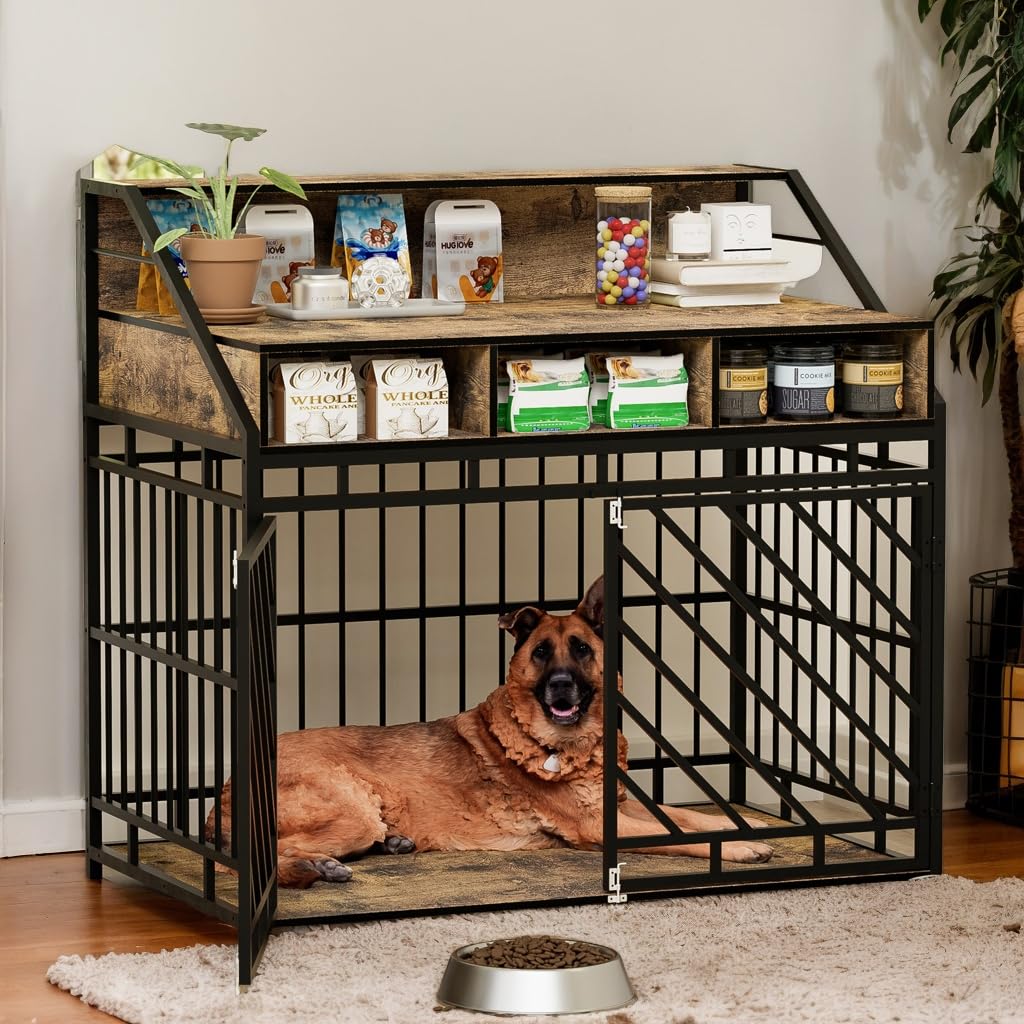 Dog Crate Furniture, Wooden Dog Crate End Table, Wooden Dog Crate with Divider