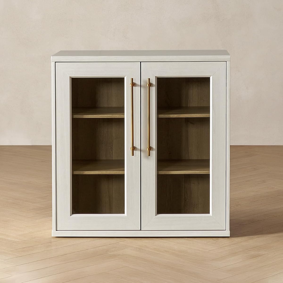 Blake Storage Cabinet, Small Modular Accent Display Sideboard Buffet Cabinet with Storage, Media Console Credenza, for Kitchen, Coffee Bar, Pantry, Living Room (White Oak Acrylic, Single)