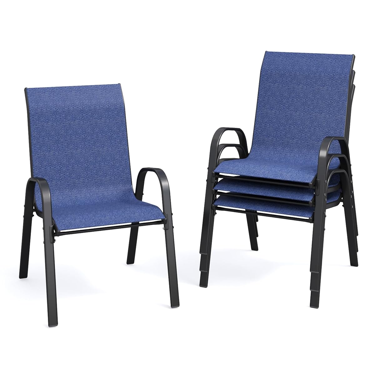 Patio Dining Chairs Set of 4, Outdoor Stackable Dining Chairs High Back for All Weather, Patio Furniture for Backyard, Porch, Garden, Pool Deck (Blue)