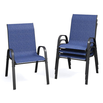 Patio Dining Chairs Set of 4, Outdoor Stackable Dining Chairs High Back for All Weather, Patio Furniture for Backyard, Porch, Garden, Pool Deck (Blue)