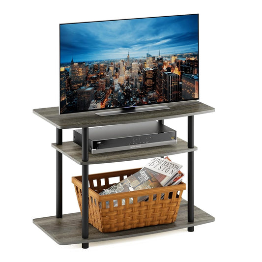 Turn-N-Tube No Tools 3-Tier Entertainment Center TV Stand for TV up to 32 Inch, Plastic Round Tubes, French Oak Grey/Black
