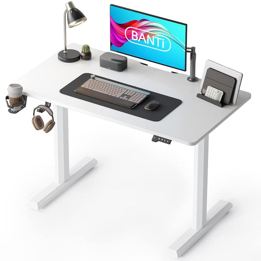 44 x 24 Inches Standing Desk, Height Adjustable Electric Standing Desk, Stand up Table, Sit Stand Home Office Desk with Splice Board, White
