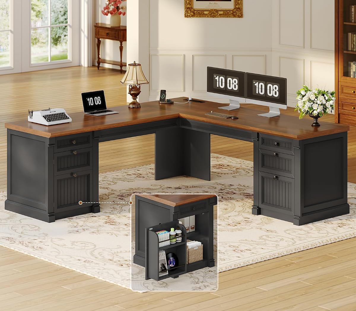 L Shaped Office Desk with 4 Drawers Storage, 67"x67" Executive Desk