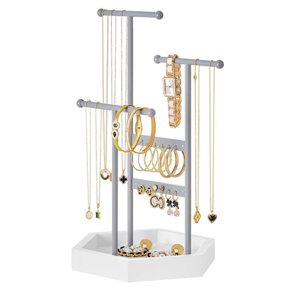Jewelry Holder for Rings, 3 Tiers and 1 Tray, Metal Frame