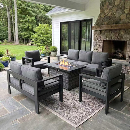 Outdoor Aluminum Furniture Set with Fire Pit Table