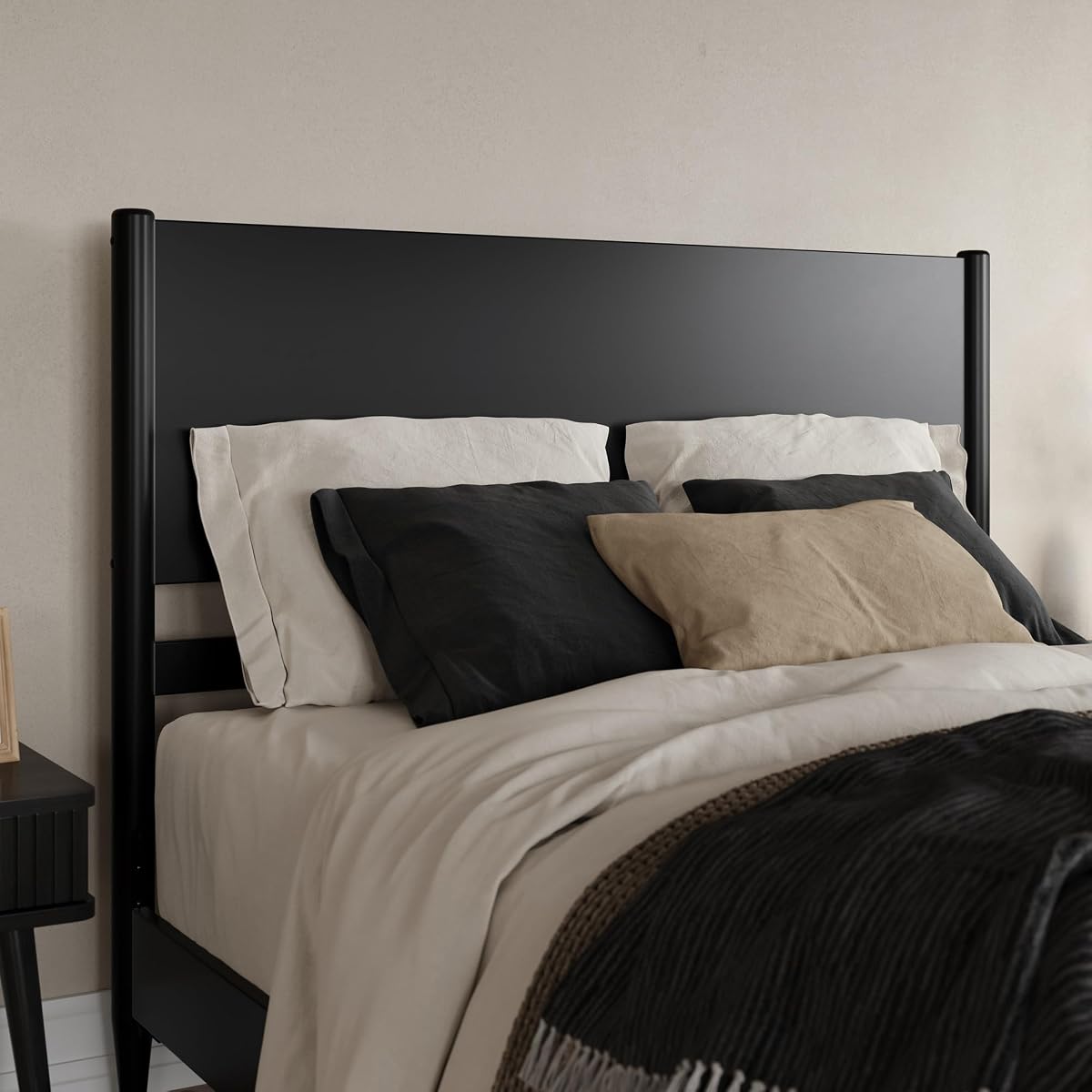 Modern Queen Wood Panel Headboard, Black