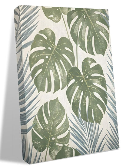 NuYeBiofx Farm Retro Monstera Palm Leaves Canvas Wall Art Prints,40"x28" Framed Picture Artwork Sage Green Gray Plant Printed Canvas Oil Painting for Living Room Bedroom Office,Ready to Hang