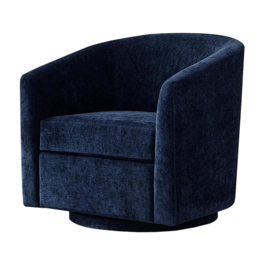 Chenille Swivel Accent Chair, Living Room Chairs, No Assembly Upholstered Armchair, 360°Rotating Barrel Chair for Bedroom, Apartment & Reading Nook (1, Dark Blue)
