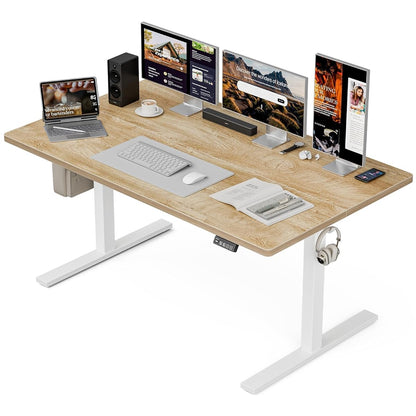 55x32 Extra-Deep Electric Standing Desk, Wide Desktop Fits 49" Ultrawide Monitor+Dual Screens, 176 lbs Capacity, 2 Memory Presets, Anti Collision, Computer Desk for Home Office & Gaming, Oak