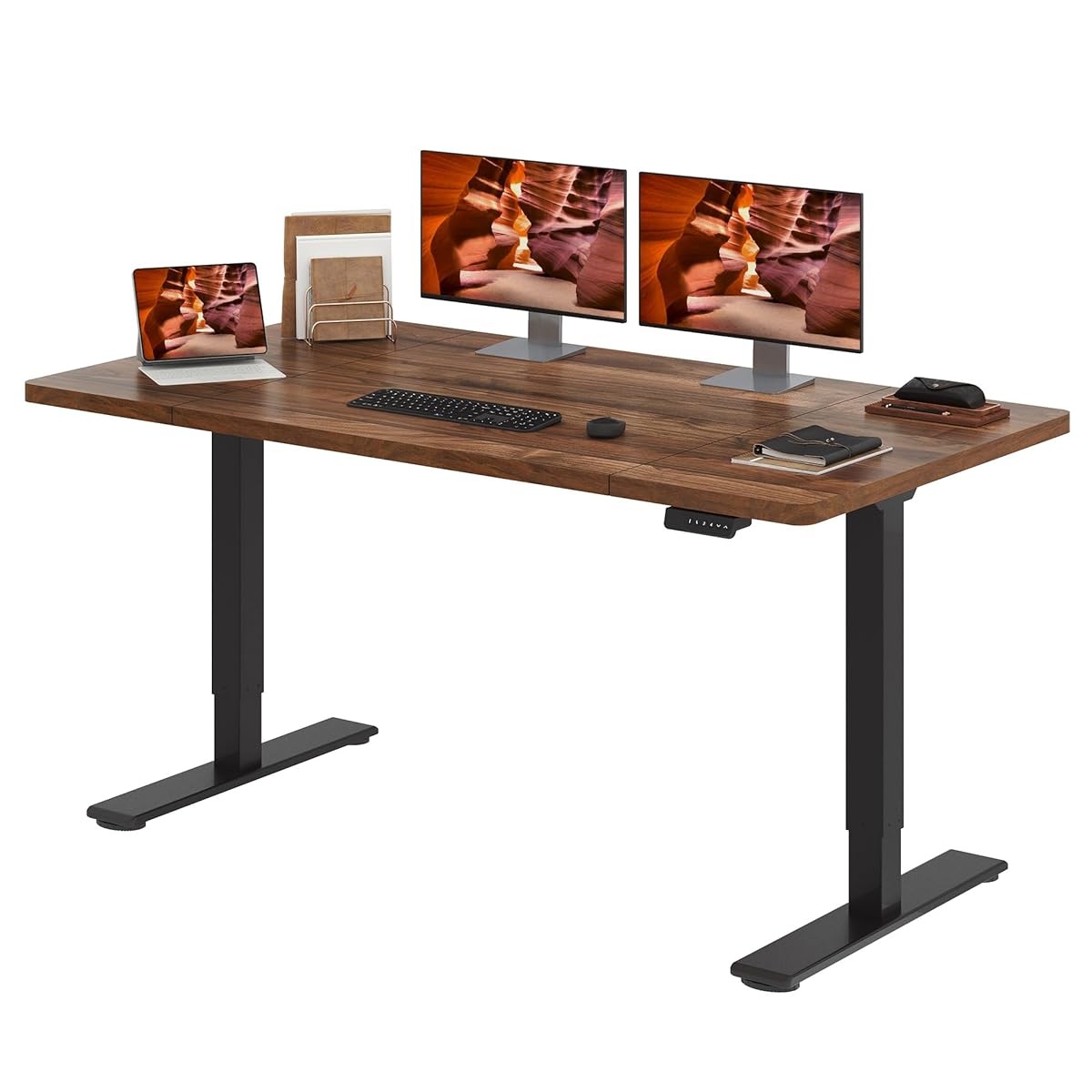 Dual Motor Standing Desk, Large Stand Up Desks, 71x31 Inches Electric Sit Stand Desks, 4 Memory Preset Adjustable Height Computer Table for Home Office with Splice Board (Brown)